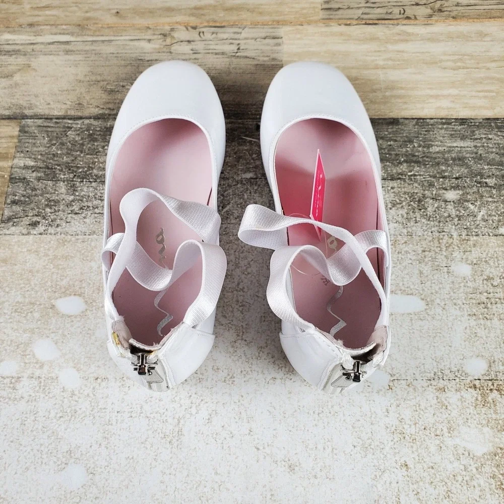 Nina Marissa Kids Ballet Flats Sz 13 M White Patent Leather Crisscross Straps